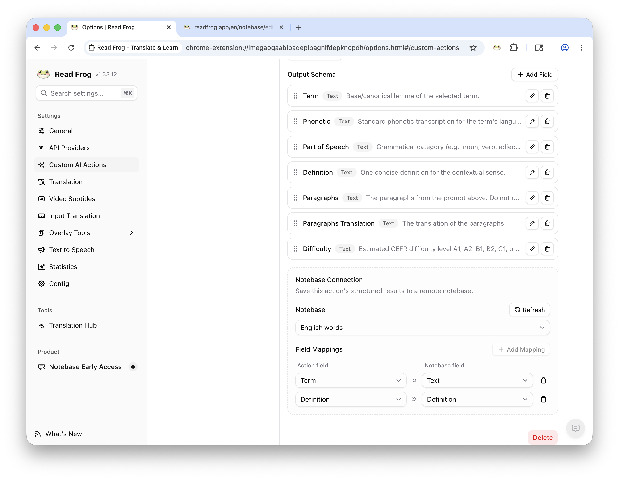 Notebase Connection configuration